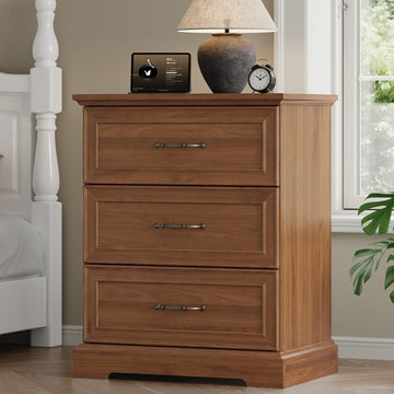 Farmhouse 3 Drawers, 24" Wide Modern Chest of Drawers with Deep Drawers & Bar Handles, Rustic Wood Nightstand