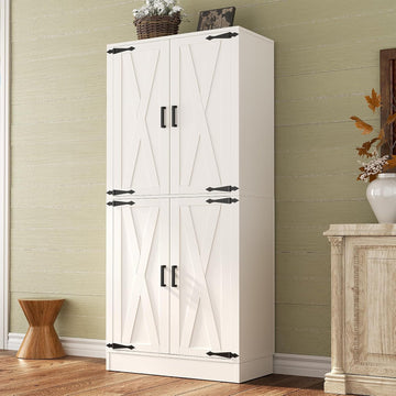 71" Tall Kitchen Pantry Storage Cabinet with Farmhouse Barn Doors and Storage Drawer, 4 Adjustable Shelves