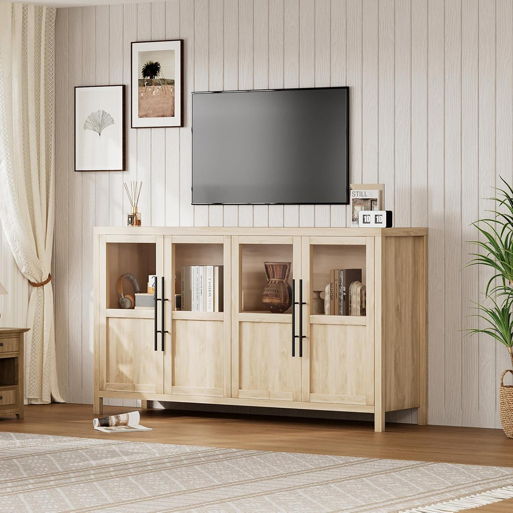 Sideboard Buffet Cabinet with 4 Glass Doors