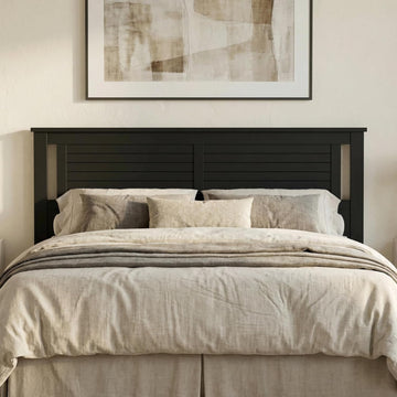 Serene Solid Wood Panel Headboard with Horizontal Scoring, King, Black, Easy Assembly, Quality Materials