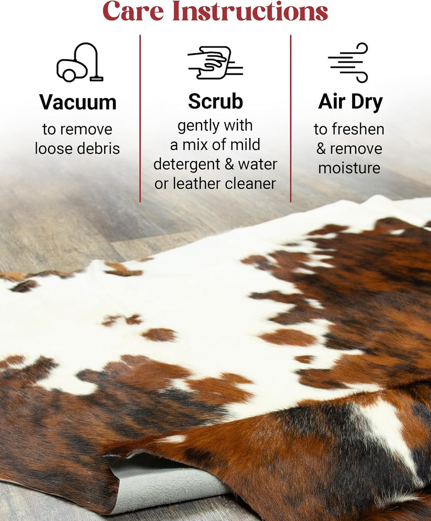 Tricolor Cowhide Rug Classic Brown, Black and White Color Mix, Natural Leather Hide, Area Rug (5x7 ft) | Classic