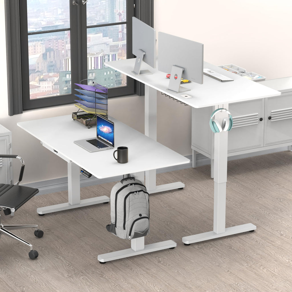 55 x 28 Electric Height Adjustable Standing Desk w/Drawer, White