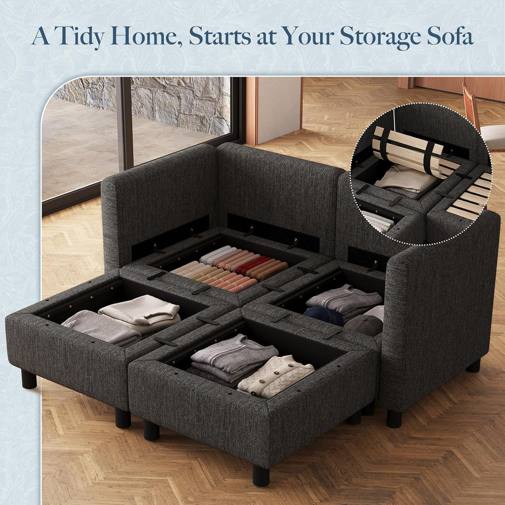 58.3" Modular Sectional Sofa 4 Seats Sleeper Sofa Washable Sectional Couches Comfy Couches with Storage Seat Couch