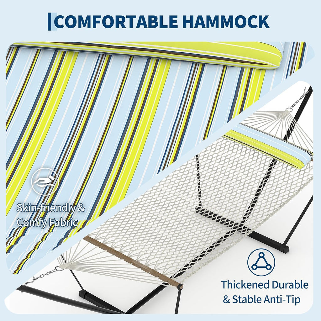 With Stand for Outside,2 Person Hammock with Heavy-Duty Steel Stand,Soft Fabric,450 LBS Capacity,Carrying Bag,Indoor