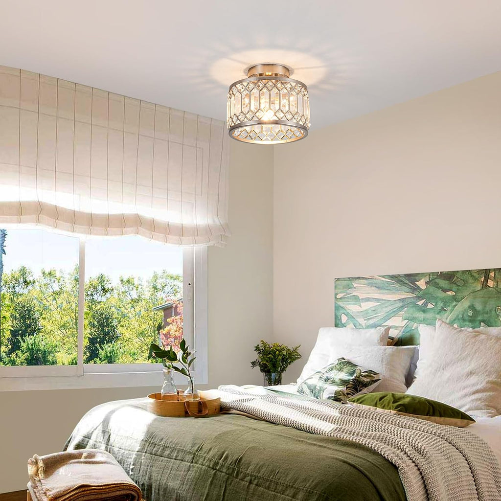 Crystal Ceiling Light Fixture, Modern Semi Flush Mount Ceiling Light,Crystal Chandelier Bedroom Bathroom Entryway