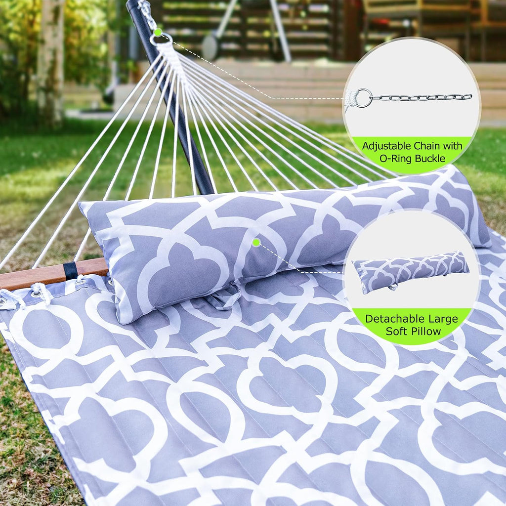 Double Hammock with Stand, Heavy Duty Outdoor Hammock for Two, 500 LBS Capacity, Stable Steel Frame with Balance