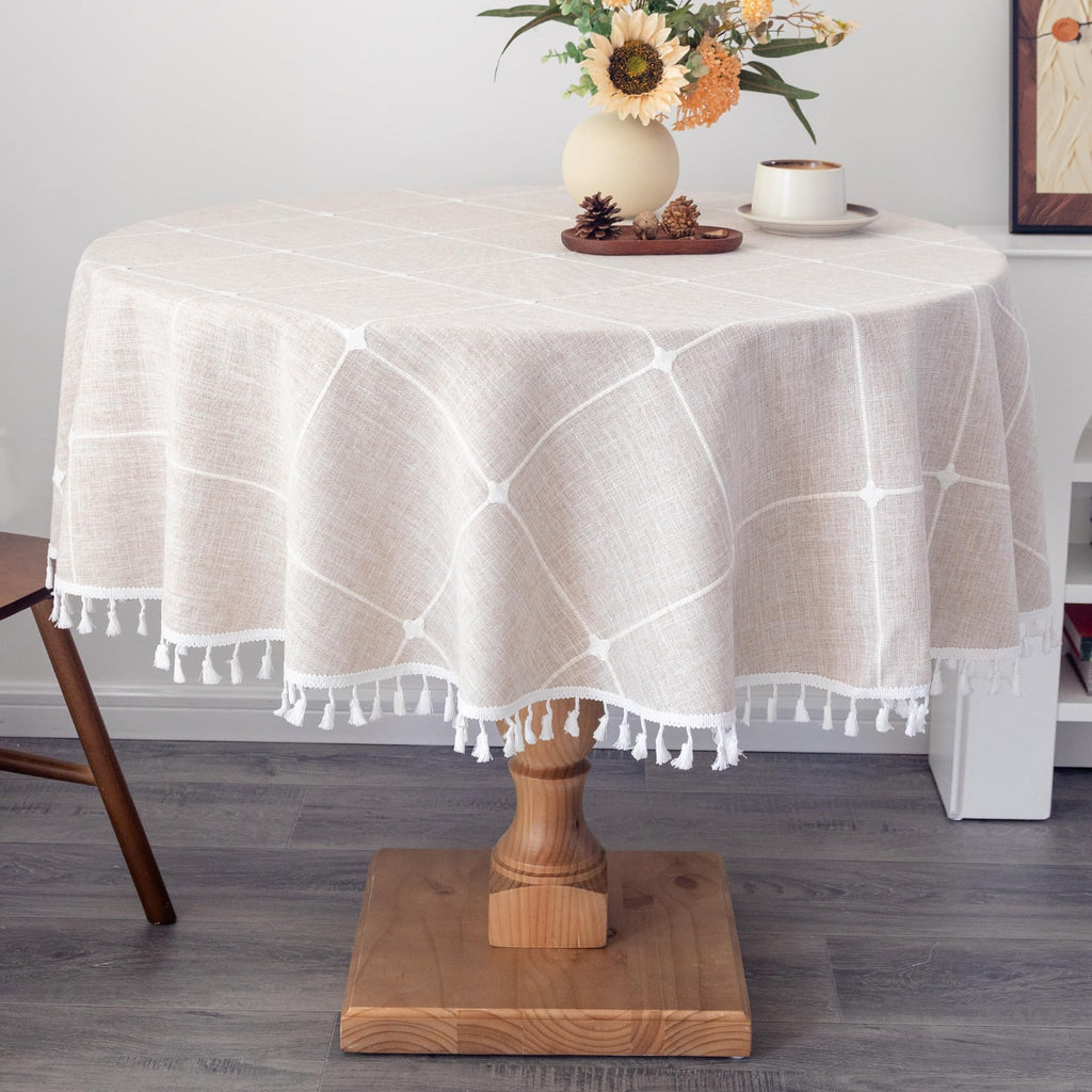 Boho Cotton Linen Round Tablecloth Brown 52 Inch