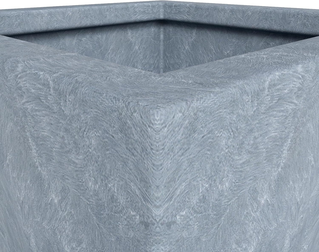Serene Mid-Century Modern Fiberstone and Clay Planter - Tapered Square Plant Pot with Drainage Holes for Indoor and
