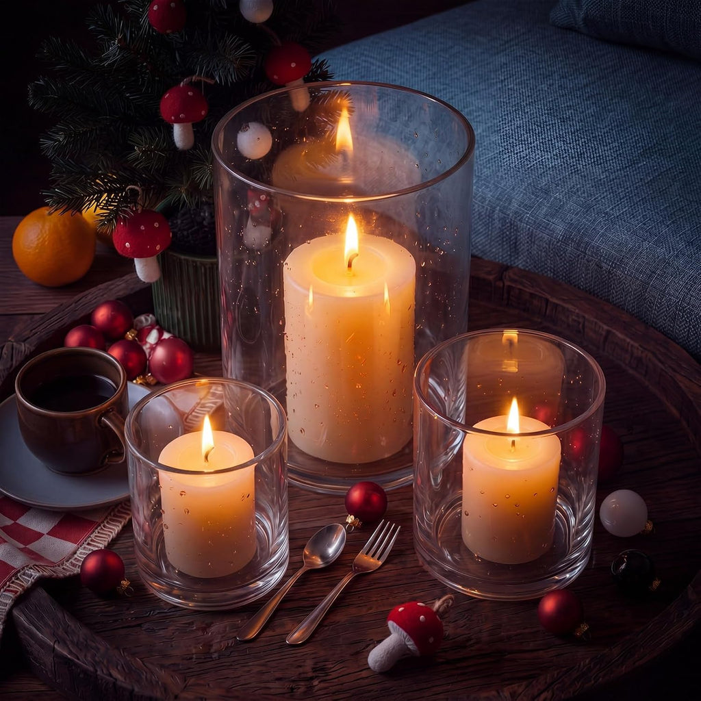 Clear Glass Hurricane Candle Holder Set of 3 Cylindrical Glass Vase Modern Rustic Table Centerpieces for Pillar