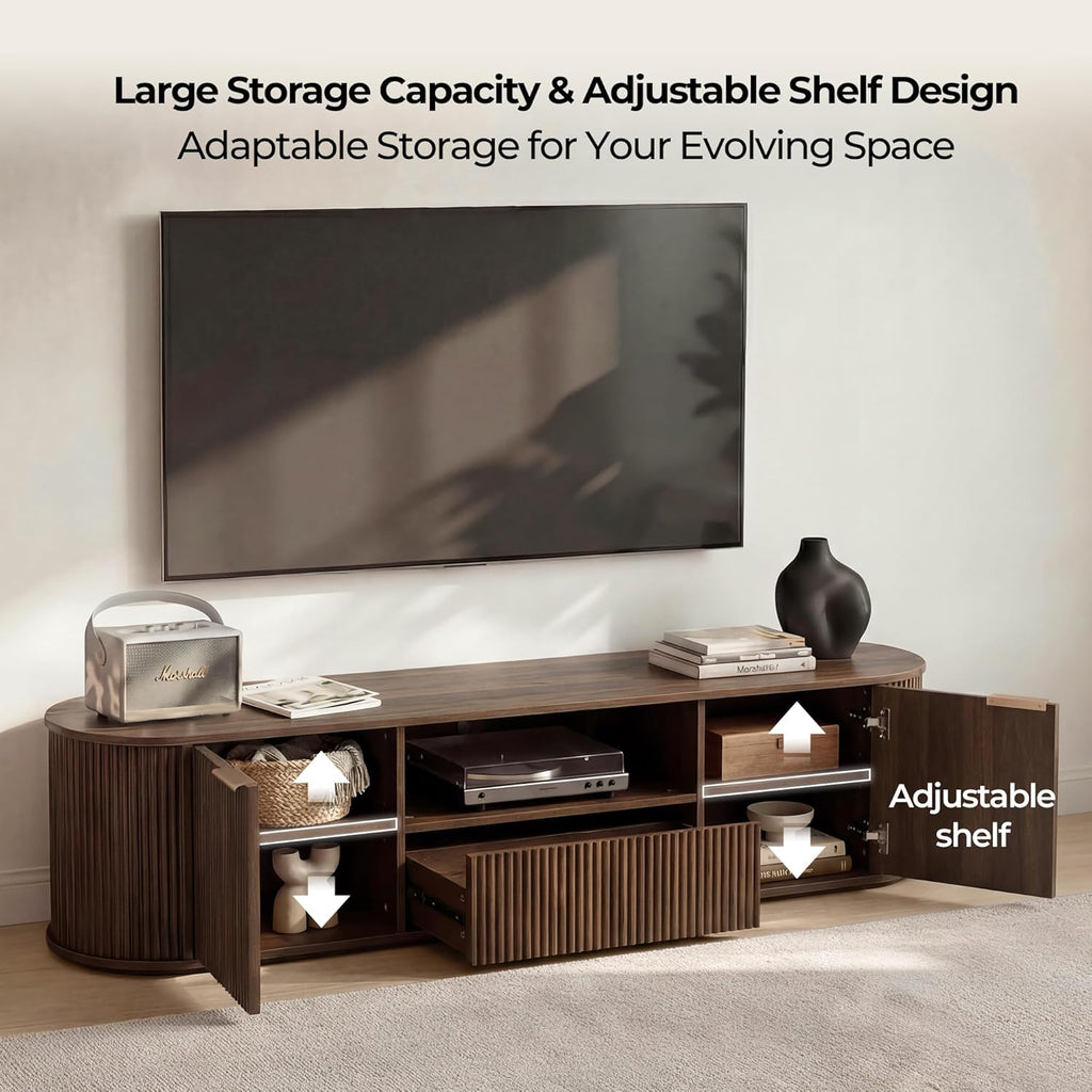 70" Fluted TV Stands for Living Room for TVs Up to 80", Mid Century Modern Entertainment Center with Drawers, TV
