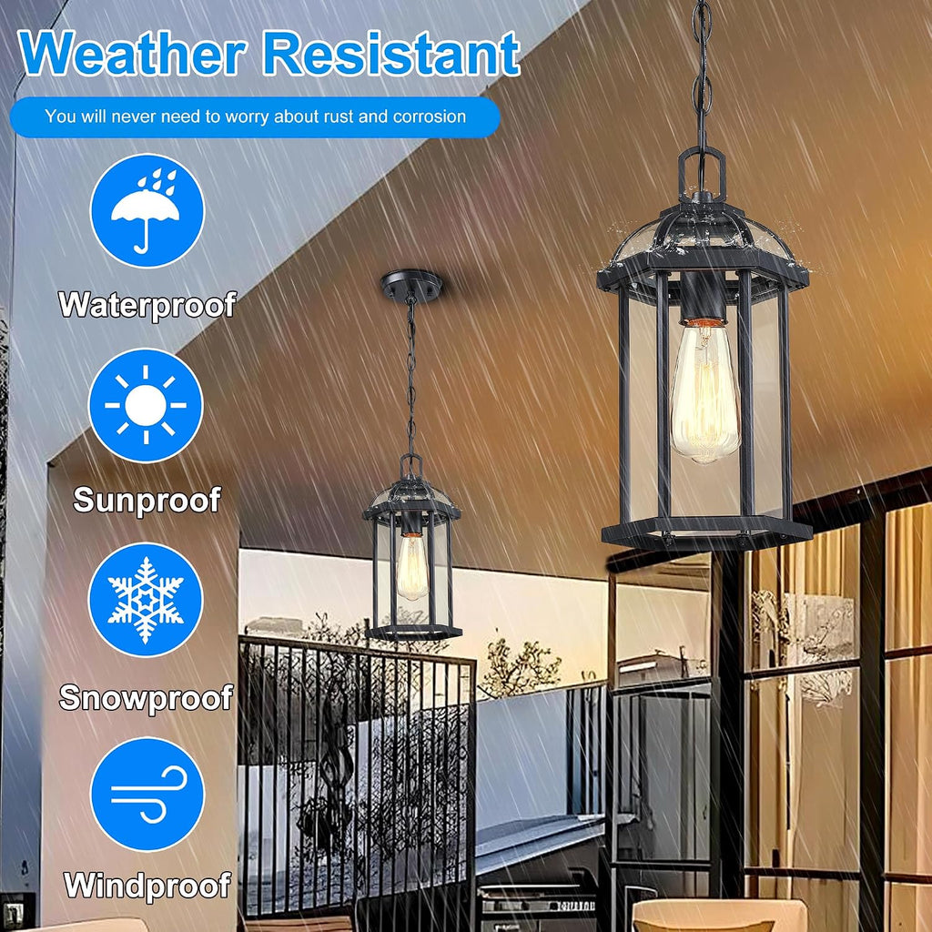 Outdoor Pendant Light,Modern Hanging Porch Light,Black Exterior Pendant Lighting Fixture