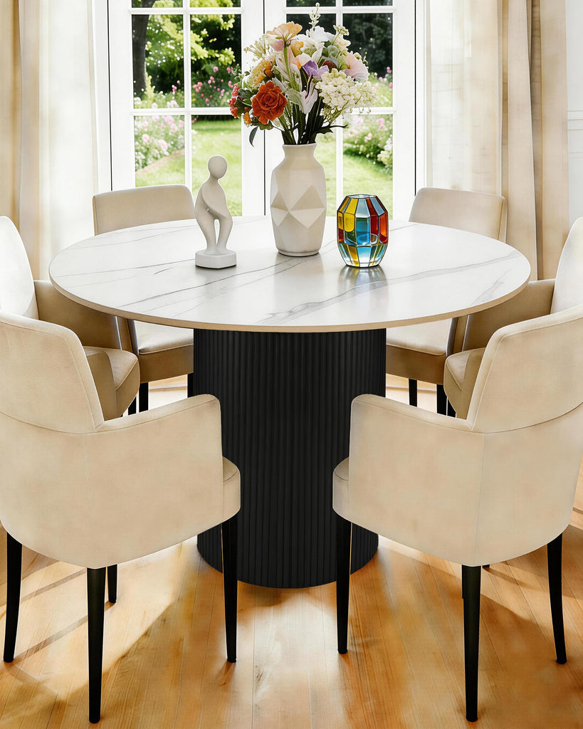 35.4" Round Dining Table with Marble Top and Metal Base | White Circle Modern Pedestal Tables Dining Set, or