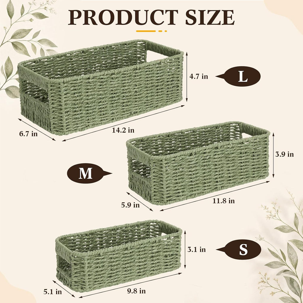 3 Set Wicker Storage Baskets for Organizing Paper Rope Baskets for Shelves Woven Decorative Organizer Basket with