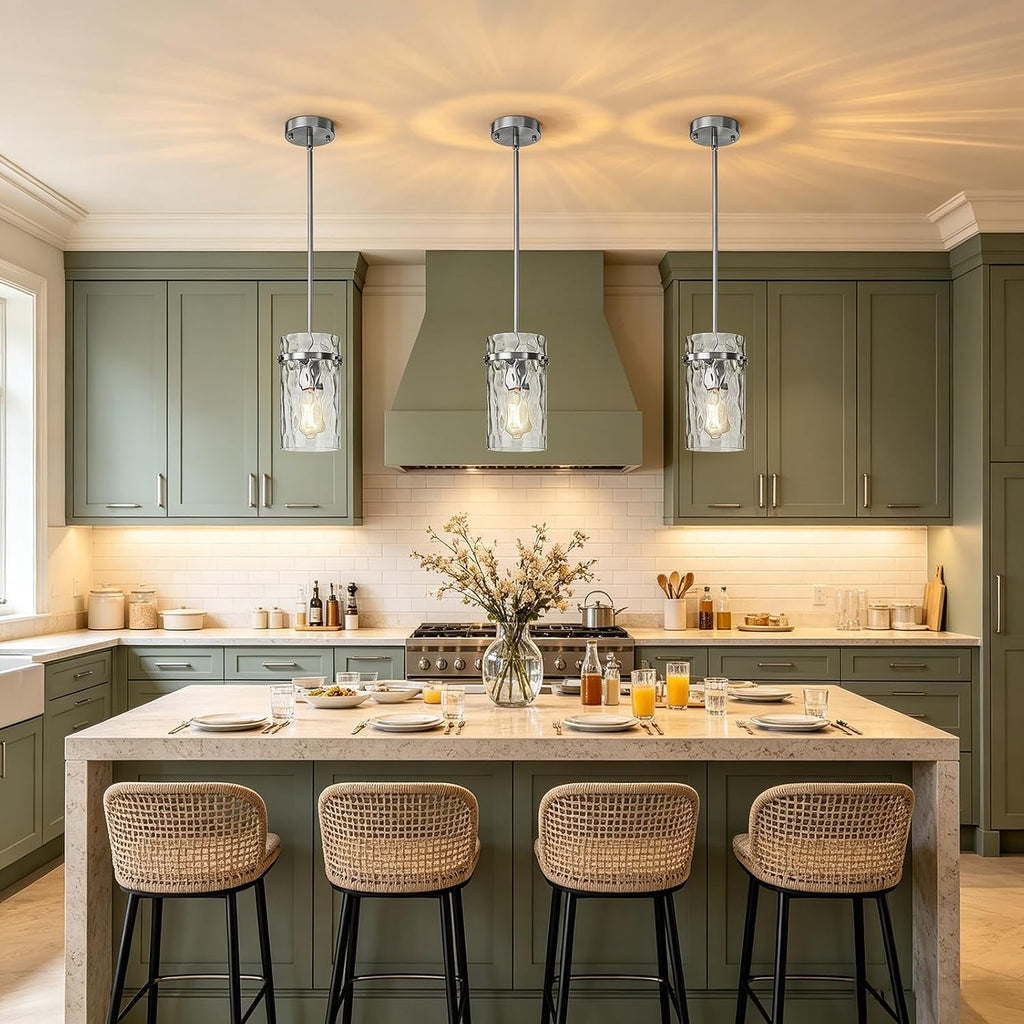 5.5" Brush Nickel Hammered Glass Pendant Lights for Kitchen, Brushed Nickel Pendant Lights Kitchen Island, Modern