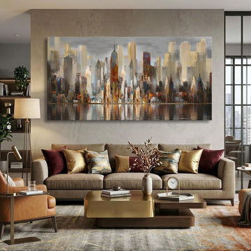 Wall Decorations Framed Large Cityscape New York Wall Decor Canvas Prints Abstract Brown City Theme Paintings Modern