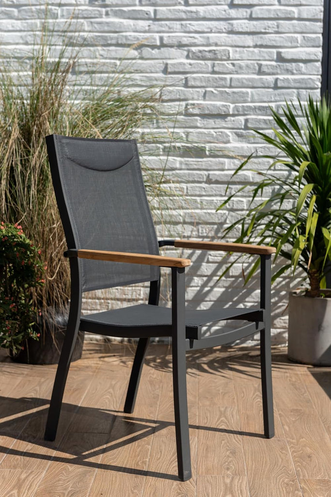Franklin 4-Piece Aluminum Patio Dining Chairs | 100% Teak from Indonesia Armrests | Ideal for Outdoors and Indoors