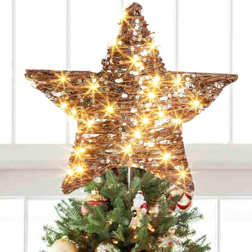 14" 40 LED Christmas Rattan Tree Topper Lighted Star Topper