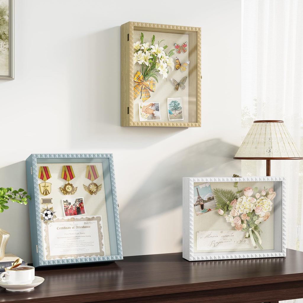 Shadow Box Frame 11x14 Deep Diamond Shape Display Cases Wood White