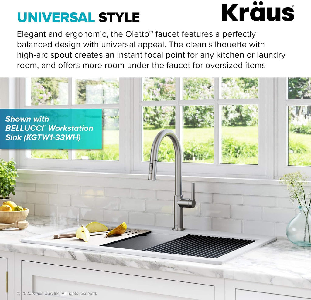 Spot Free Stainless Steel Pull Down Kitchen Faucet KPF-2820SFS | 360-degree swivel spout, brass body with ceramic