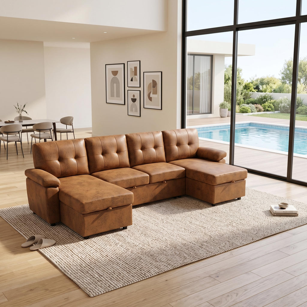 U Shaped Sectional Sofa Bed with Pull Out Sleeper Couch Bed