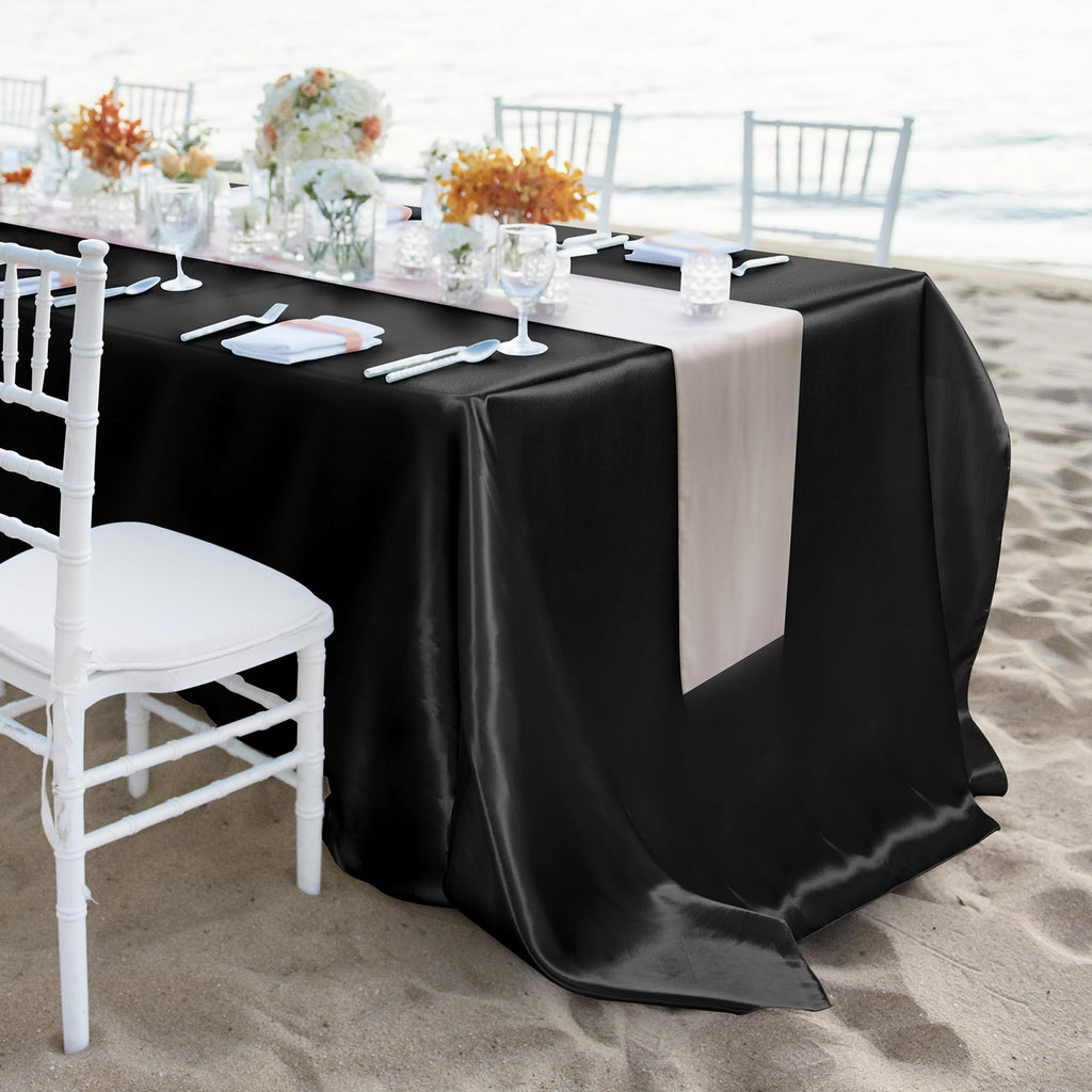 4 Pack Satin Rectangular Tablecloth, 102 x 58 Inches, Black