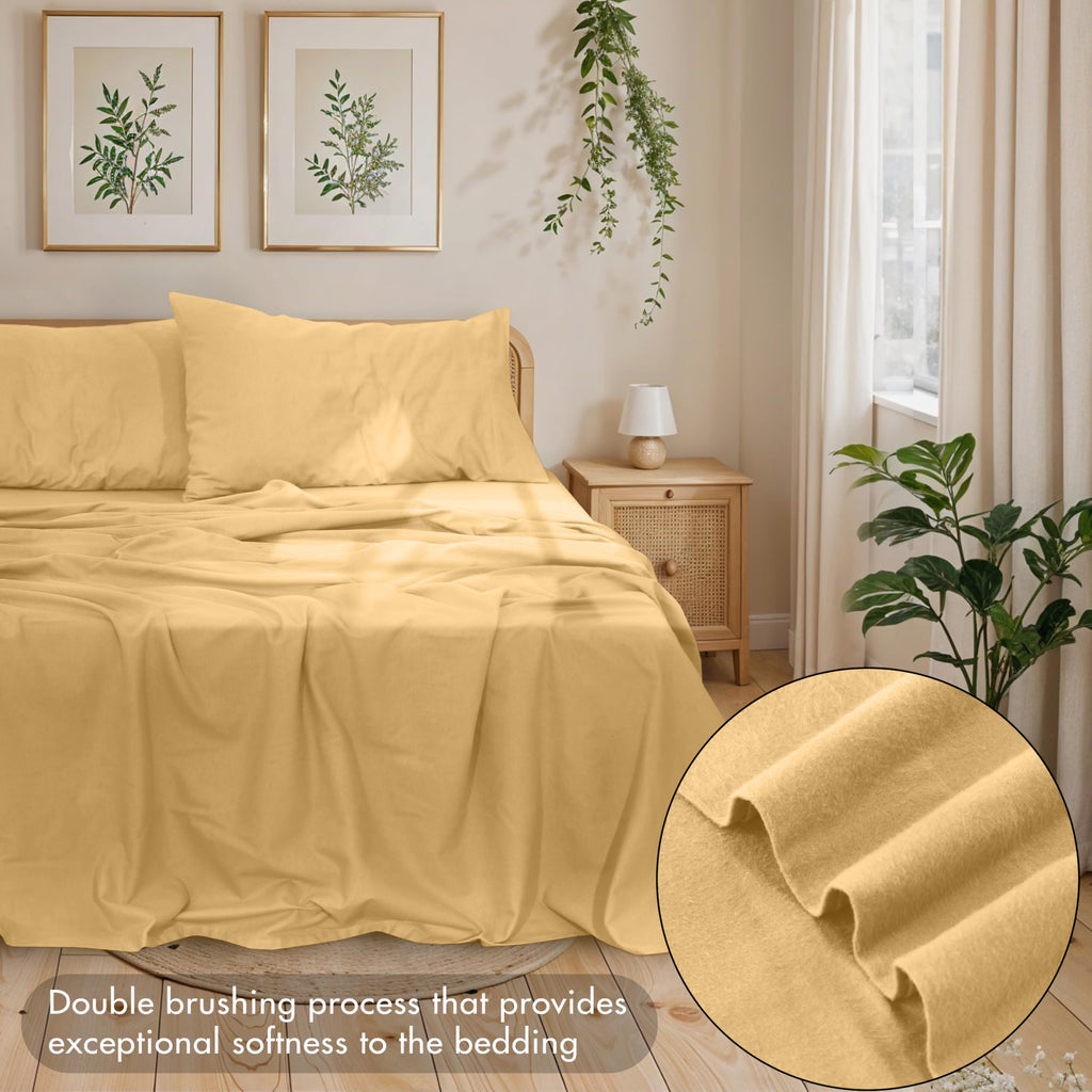 100% Cotton Flannel Sheets King Size, Marigold