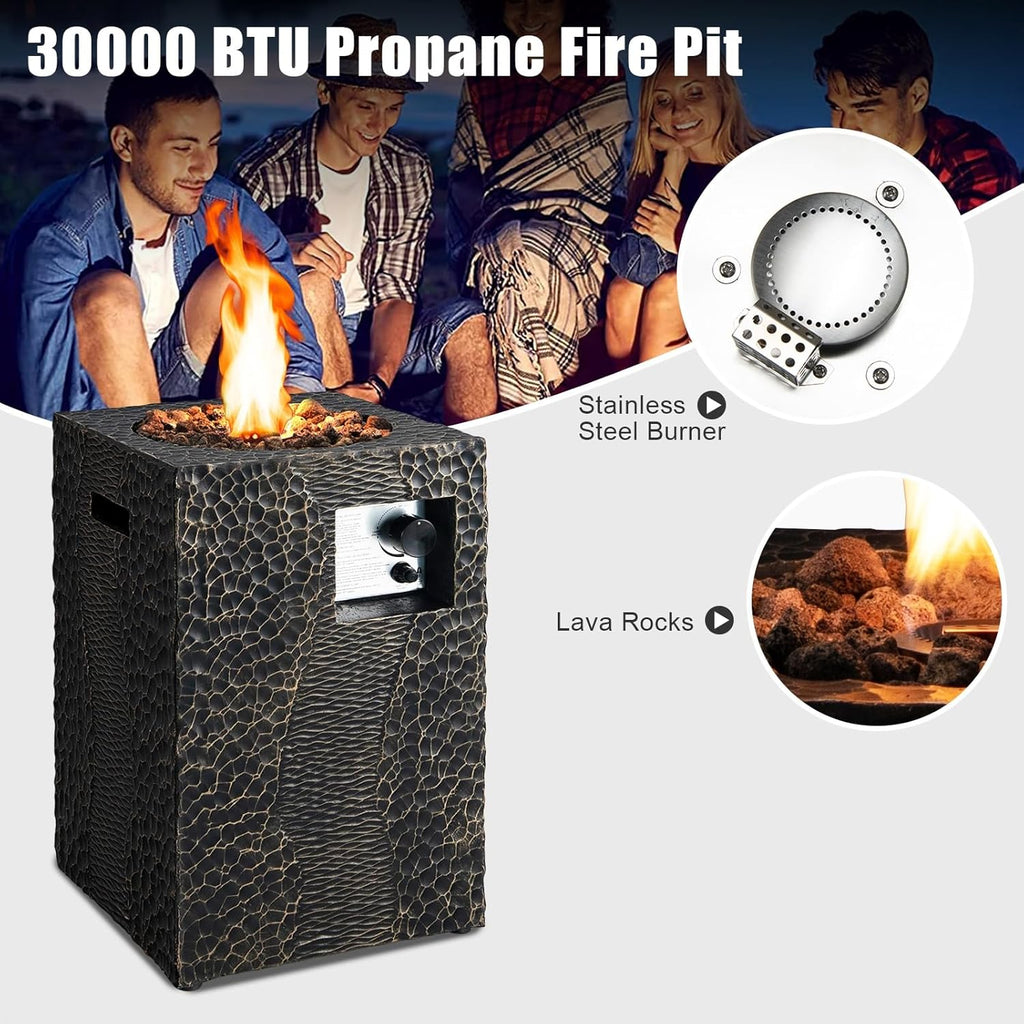 16 Inch Patio Propane Fire Pit, Patiojoy Electronic Ignition Square Gas Fireplaces with Protective Cover