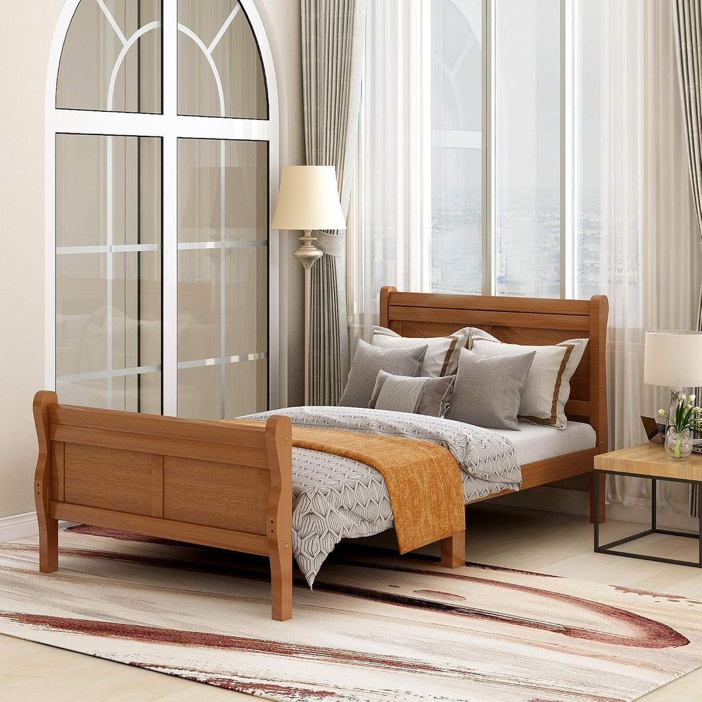 & Bright Designs Solid Oak Wood Twin Bed Frame for Kids,Naturalista Kids Twin Platform Bed Frame with