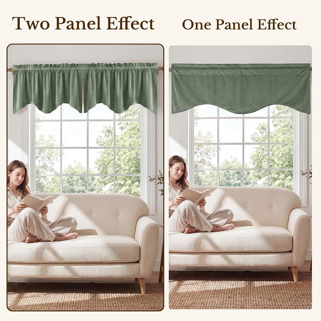 Sage Green Valance for Windows, Soft Wavy Sage Kitchen Curtains, Aesthetic Window Treatment , 52x18 Inch, 1 Panel