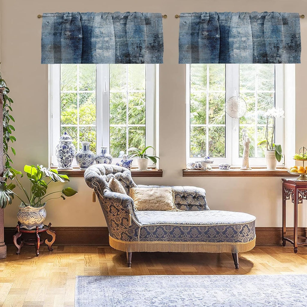 Valances for Windows, 4 Pack, 52x12 Inch, Blue Abstract - Set of 4