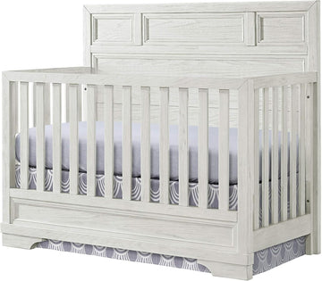 Traditional Wood Convertible Crib, White Dove Finish, 4-in-1 Design, Solid Hardwood, Adjustable Heights, Steel Spring