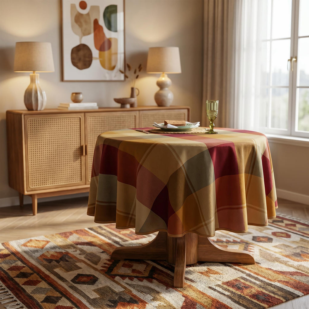 60" Round Polyester Plaid Tablecloth for Thanksgiving
