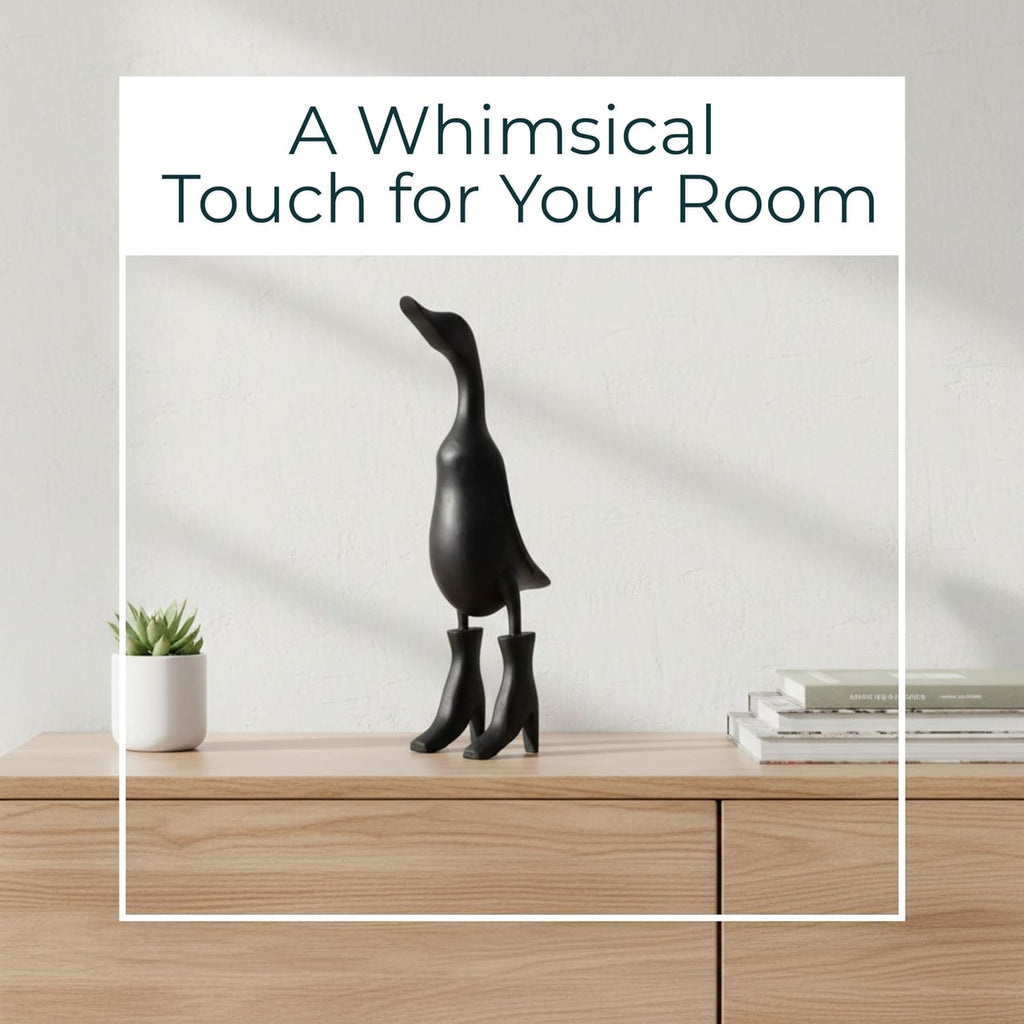 Bamboo Duck Figurine Sculpture - Playful Decorative Statue for Boho Room Decor - Shelf, Tabletop, Or Entryway Display