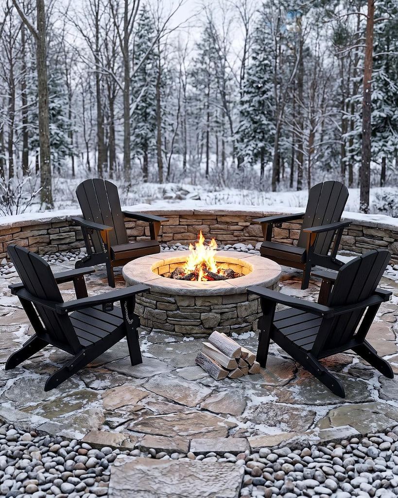 Adirondack Chair Set of 2, Fire Pit Chairs with Cup Holder, Black | Wood-Grain Fade-Proof, Ergonomic, Foldable