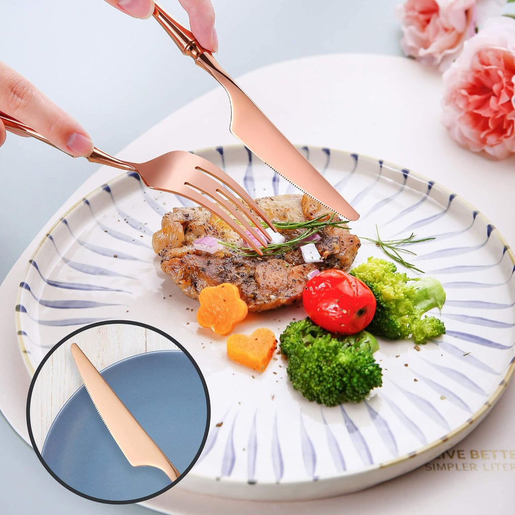20-Piece Rose Gold Silverware Set for 4,Modern 18/10 Stainless Steel Flatware Set,Unique Rustic Cutlery Utensils Set