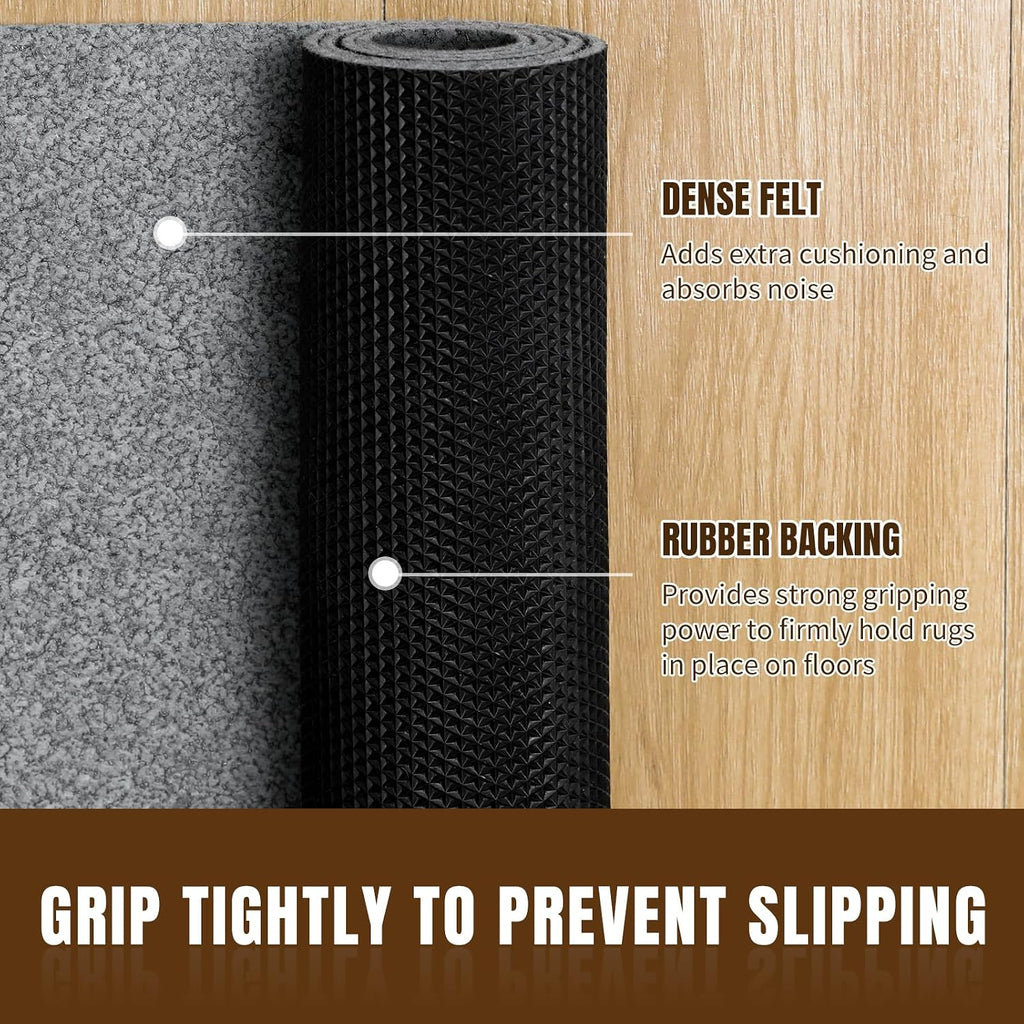 2' x 10' Non Slip Rug Pad, 1/8" Felt Rubber Protective Padding - Set of 20