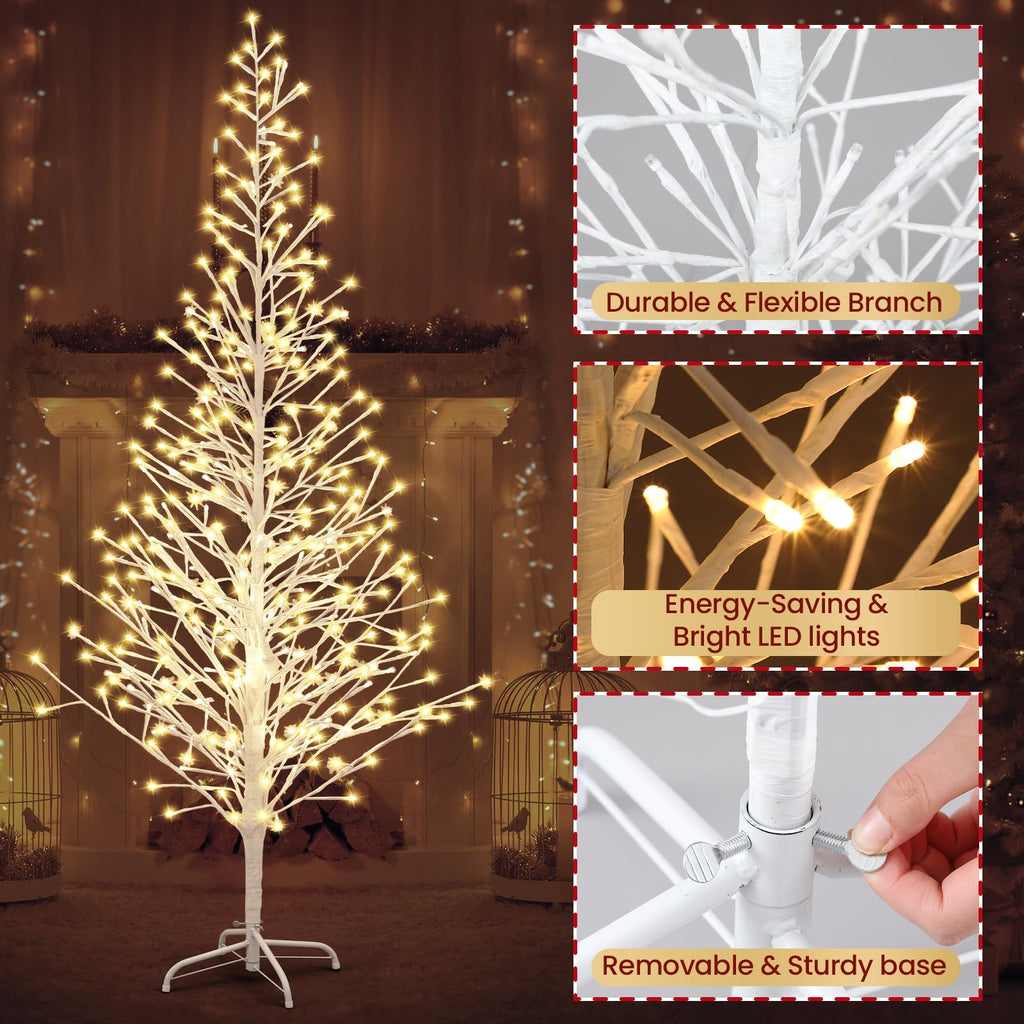 3 Pack 4ft/5ft/6ft Christmas Lighted White Birch Tree with Lights