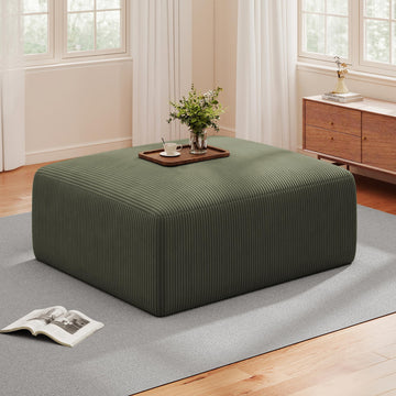 40" Oversized Square Corduroy Ottoman, Large Ottoman Pouf Footstool, Green