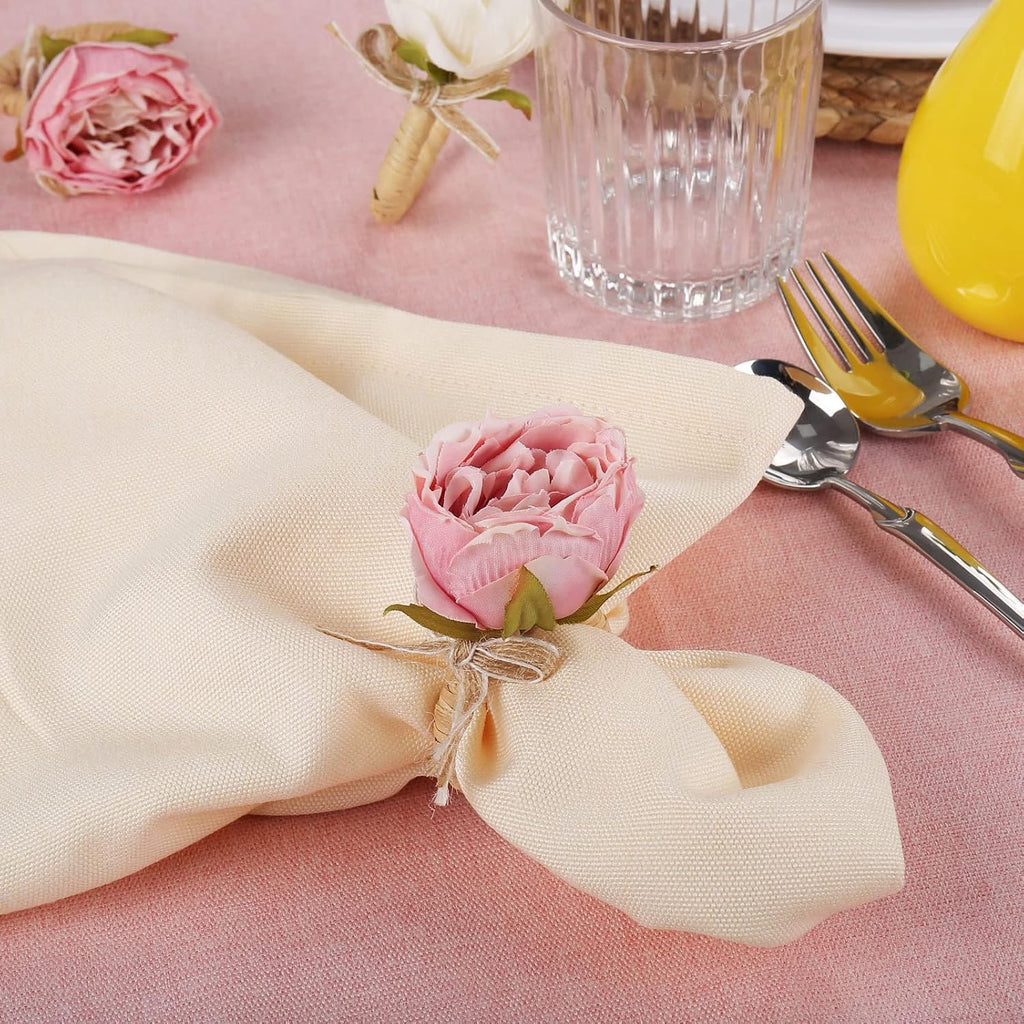 Handcraft Flower Napkin Rings, Pink Peony Napkin Holder - Set of 12