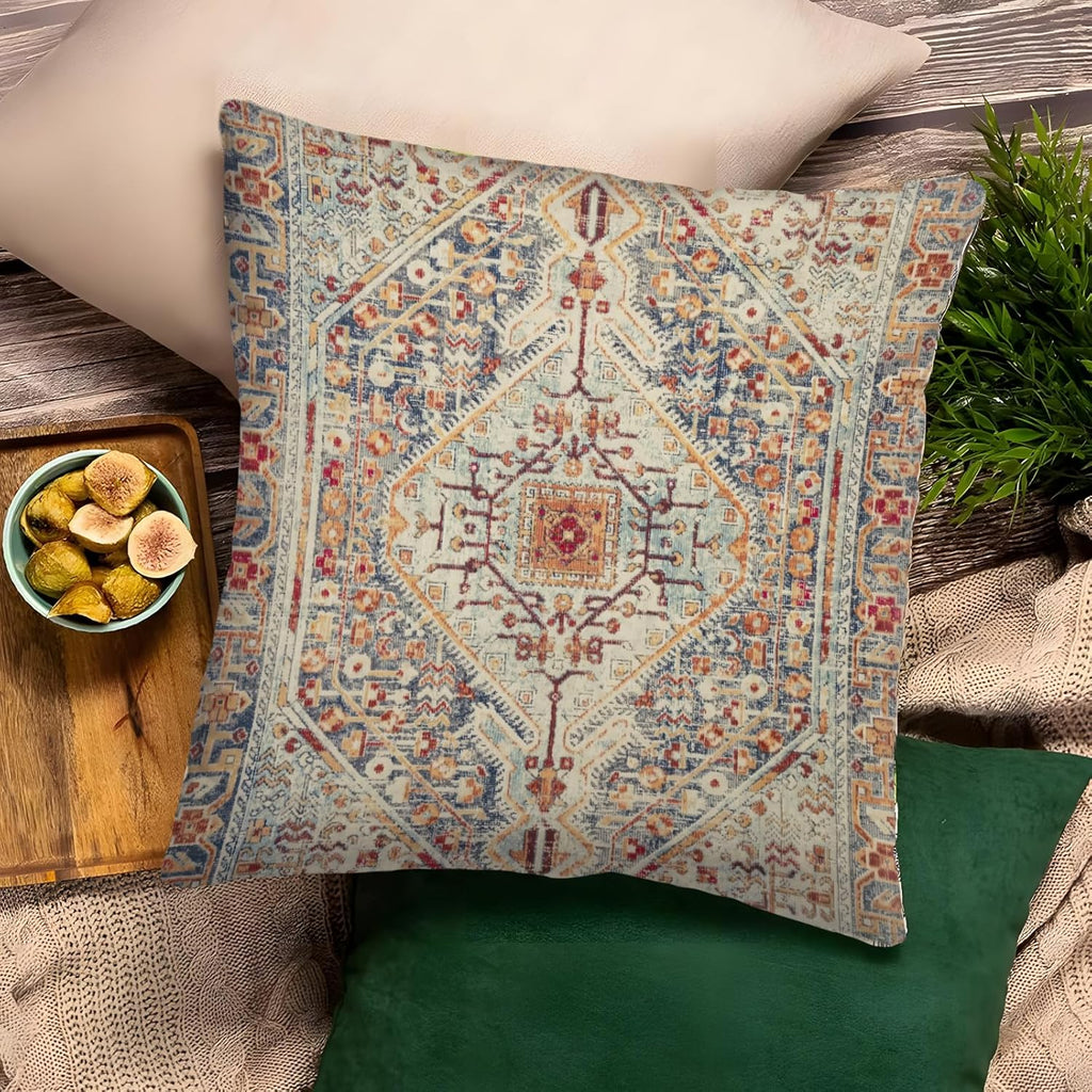Boho Throw Pillow Covers 18x18 inch Set of 2,Bohemian Vintage Carpet Pattern Antique Ethnic Decor Double Sided
