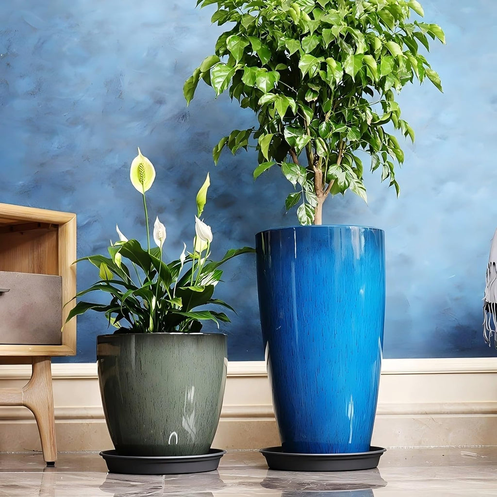 24,21,11 Inch Large Planters with Drainage Hole and Saucer - Set of 3 Tall Plant Pots Indoor Flower Pot Tall Round