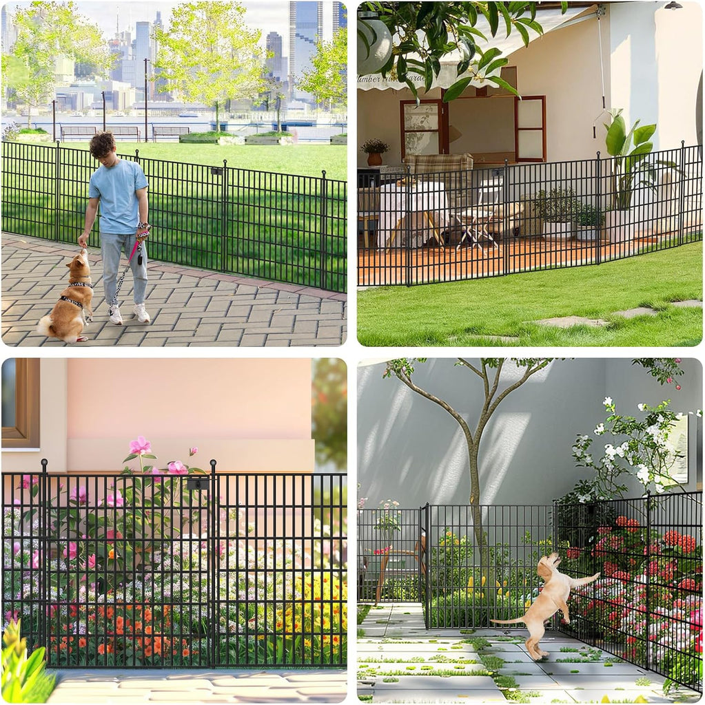 10 Panels No Dig Garden Fence with Gate, 32 in(H) X24.2 ft(L) Metal Fence Panels, Thickened Rustproof Garden Fencing