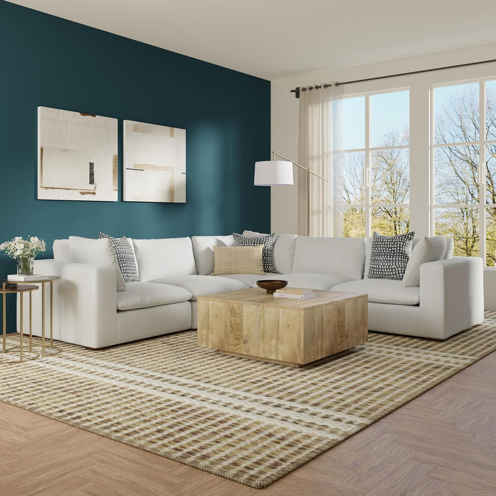 Jasmine Corner Sectional Modular Sofa in Performance Fabric, Cloud Grey, 125-inches Wide, Handcrafted