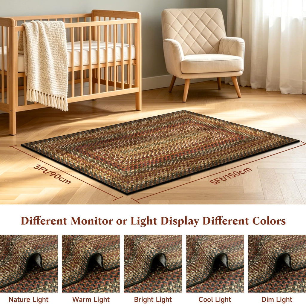 Easy Jute Outdoor Rug, Braided Black Brown Entryway Mat