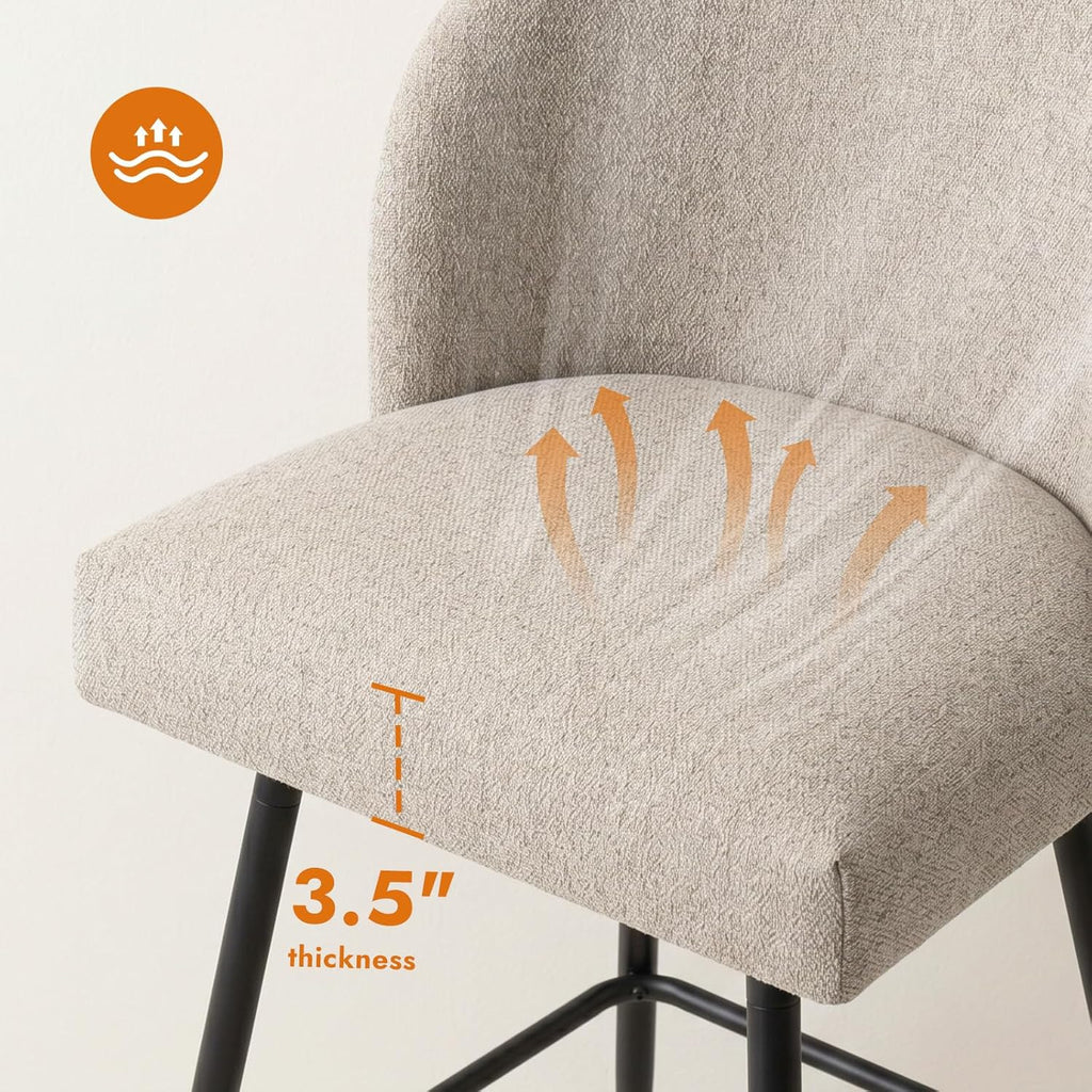 Counter Height Bar Stools Set of 2, 360° Swivel Upholstered Barstools with Backs and Metal Legs, 26" H Seat Height