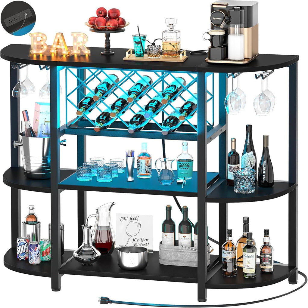 4-Tier Metal Coffee Bar Cabinet with Outlet and LED Light