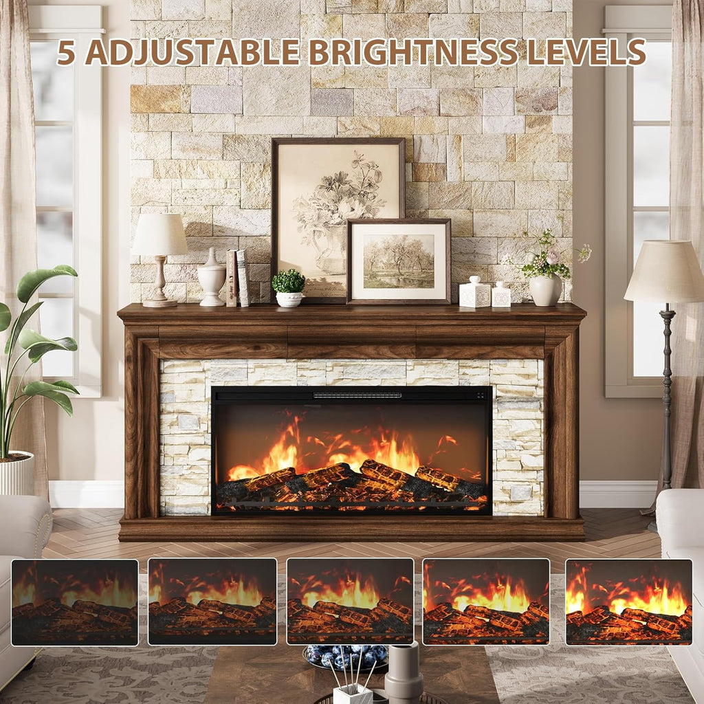 70" Fireplace TV Stand Up to 80" TVs, 42" Modern Electric Fireplace with Mantel