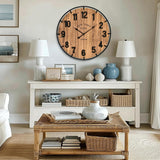 24 Inch Farmhouse Wall Clock Large Old Town Vintage Rustic Wooden Clock with Metal Rim and Large Numerals