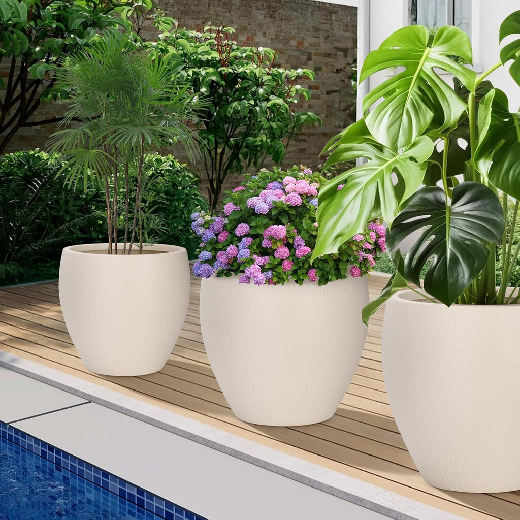 Plant Pots 17.5/14.8/12.2 inch Set of 3, Flower Pots with Drainage Holes, Large Planters for Indoor Outdoor Garden