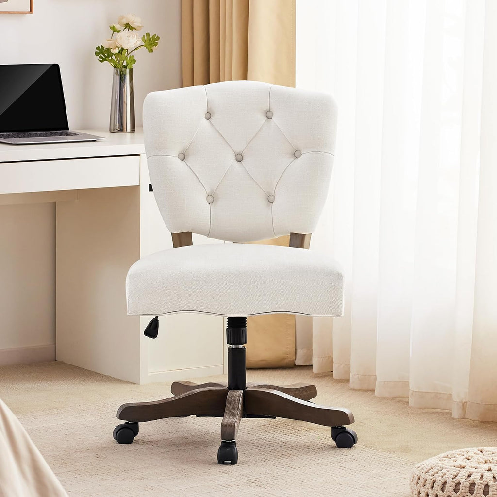 Upholstered Swivel Desk Chair Chenille Tufted Fabric Home with Wheels Adjustable Height Classic Task Chair with